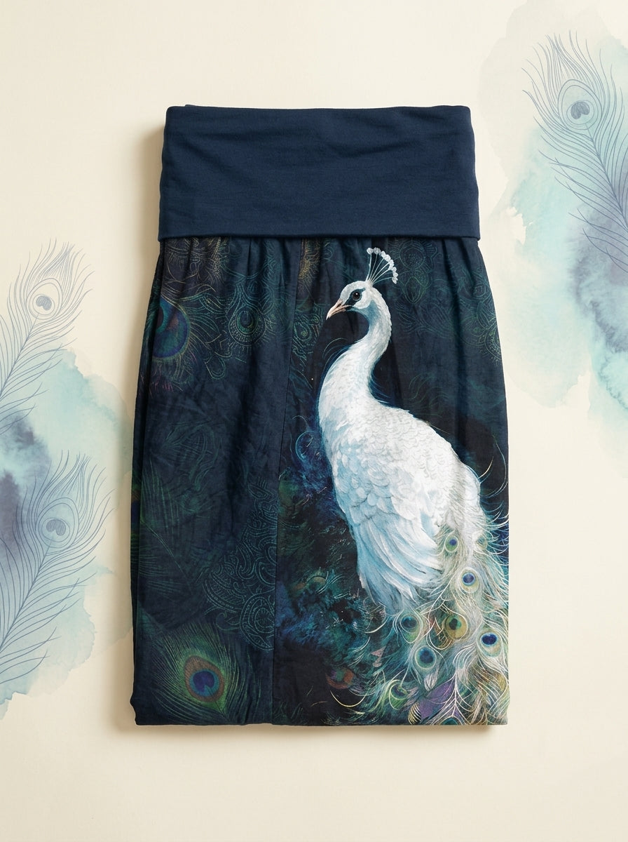 Peacock Cotton Harem Pants in Midnight Blue, folded flat