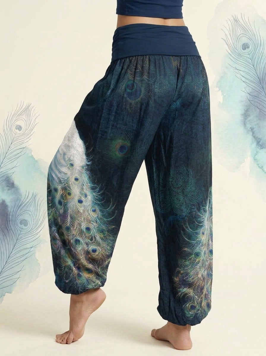Peacock Cotton Harem Pants in Midnight Blue, side view