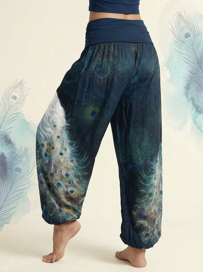 Peacock Cotton Harem Pants in Midnight Blue, side view