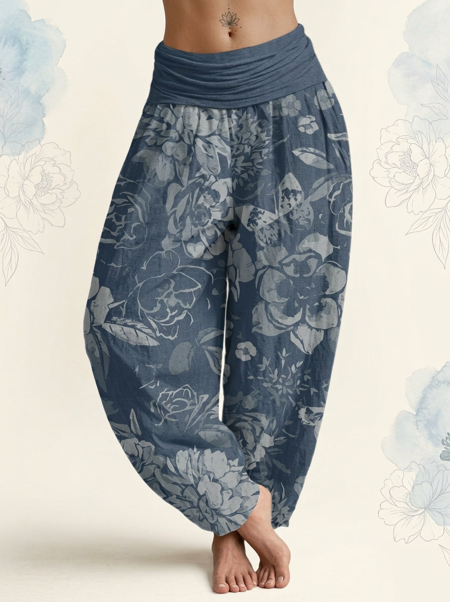 Peony Cotton Harem Pants in Sky Blue, front view