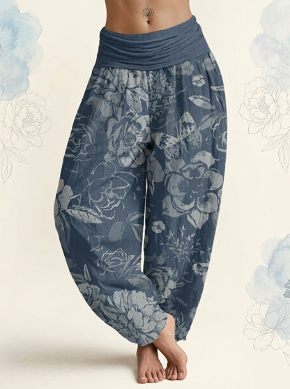Peony Cotton Harem Pants in Sky Blue, front view