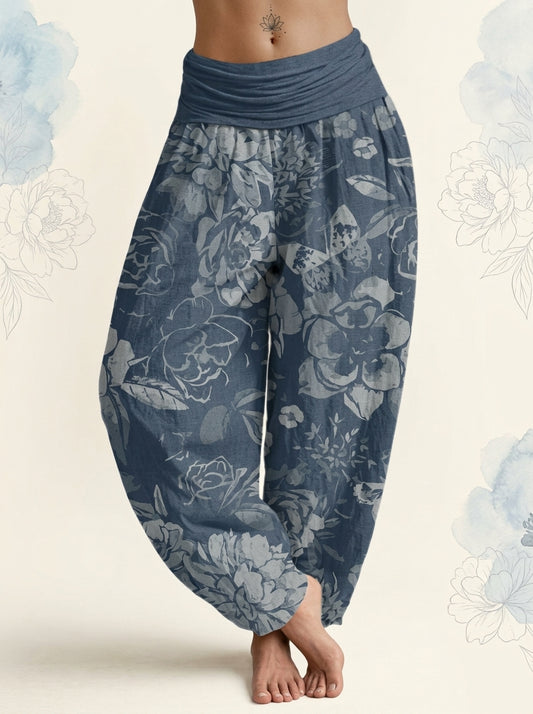 Peony Cotton Harem Pants in Sky Blue