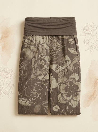 Peony Cotton Harem Pants in Tan, folded flat