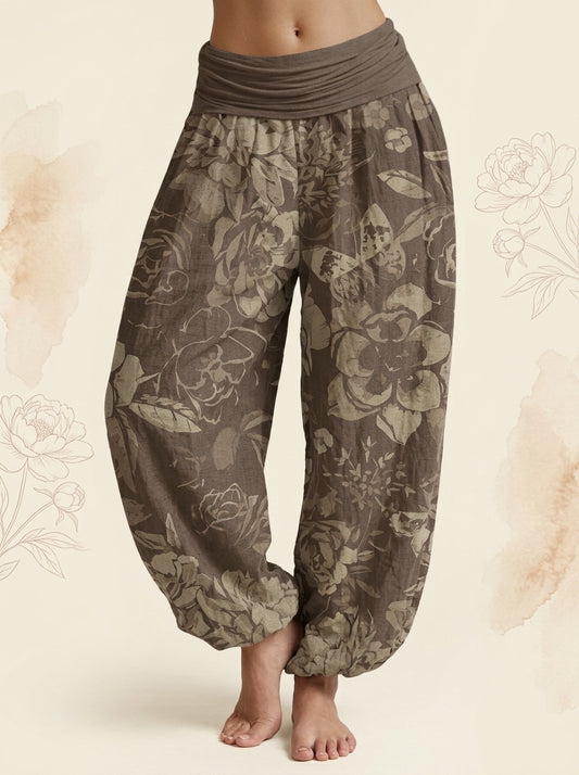 Peony Cotton Harem Pants in Tan
