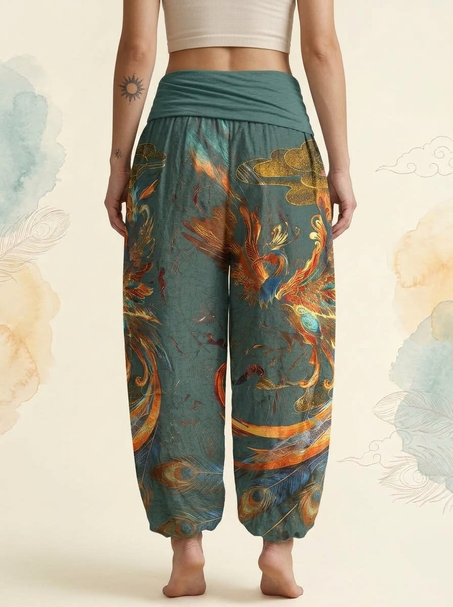 Phoenix Cotton Harem Pants in Cadet Blue, back view