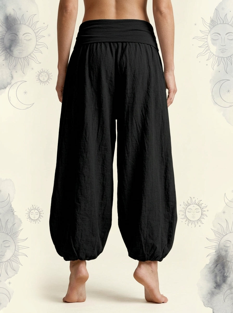 Sun & Moon Cotton Harem Pants in Black, back view
