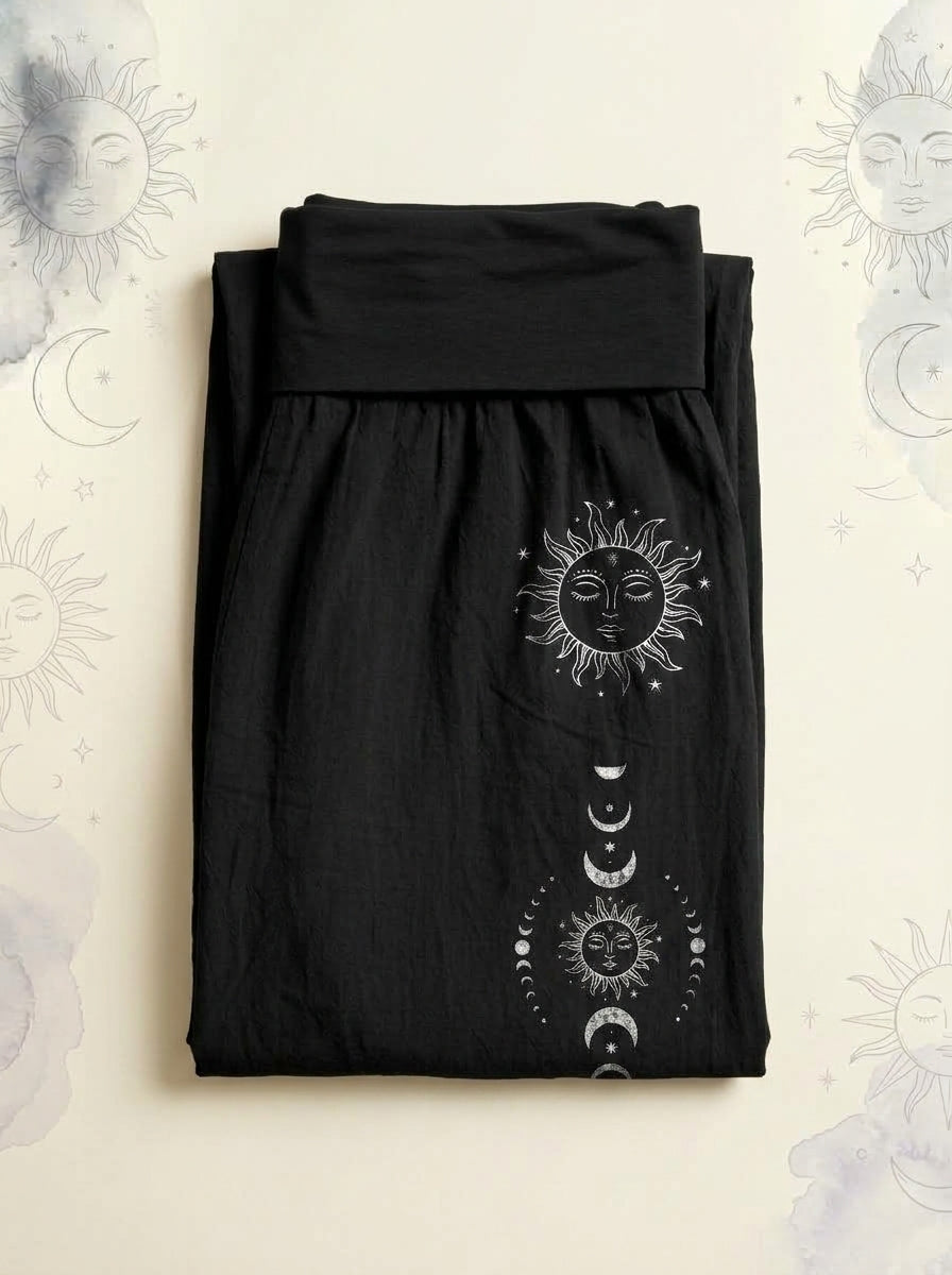 Sun & Moon Cotton Harem Pants in Black, folded flat