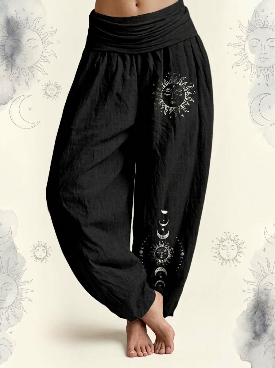 Sun & Moon Cotton Harem Pants in Black, front view