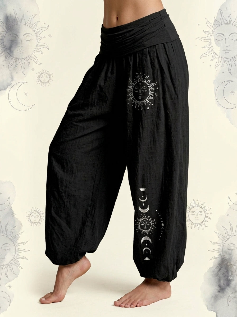 Sun & Moon Cotton Harem Pants in Black, side view