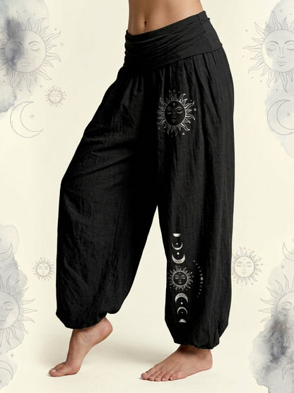 Sun & Moon Cotton Harem Pants in Black, side view