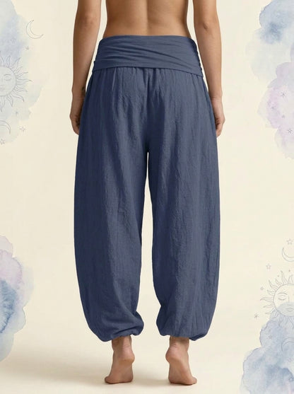 Sun & Moon Cotton Harem Pants in Dark Slate Blue, back view