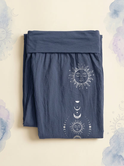 Sun & Moon Cotton Harem Pants in Dark Slate Blue, folded flat