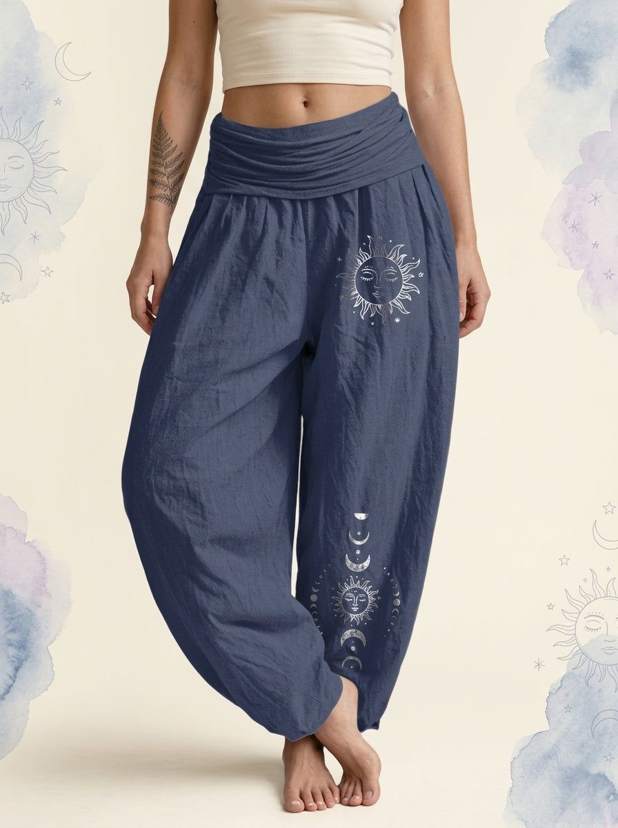 Sun & Moon Cotton Harem Pants in Dark Slate Blue, front view