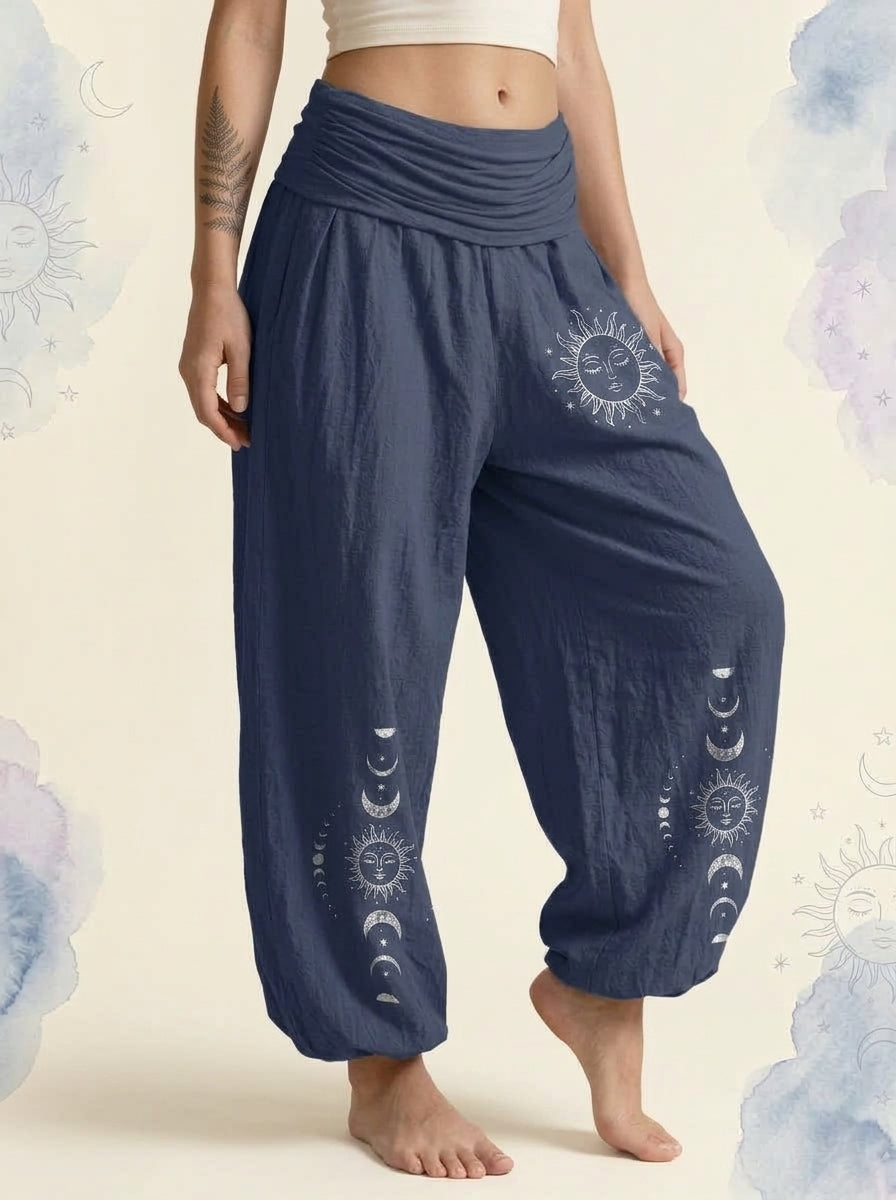 Sun & Moon Cotton Harem Pants in Dark Slate Blue, side view