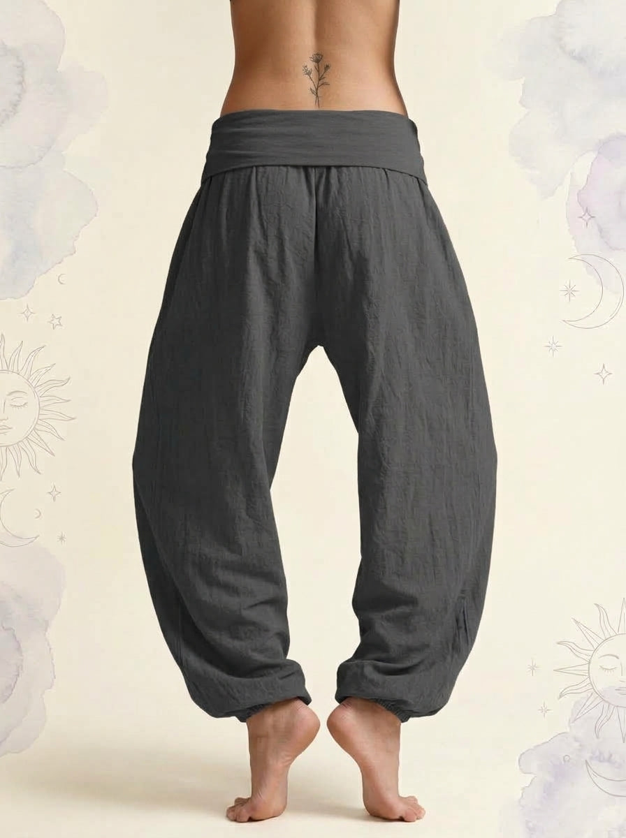 Sun & Moon Cotton Harem Pants in Dim Gray, back view