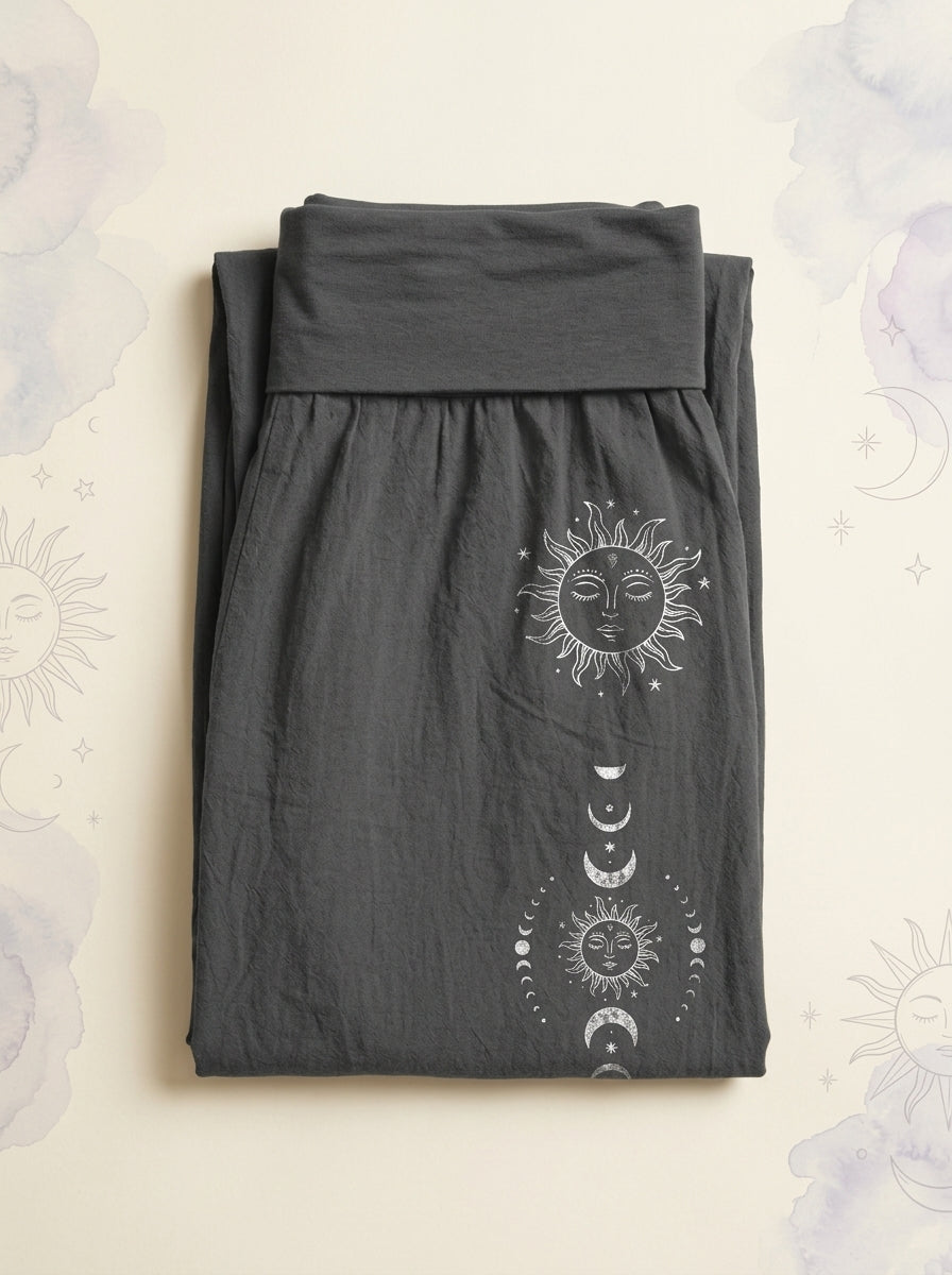 Sun & Moon Cotton Harem Pants in Dim Gray, folded flat