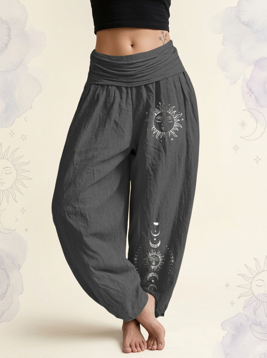 Sun & Moon Cotton Harem Pants in Dim Gray, front view