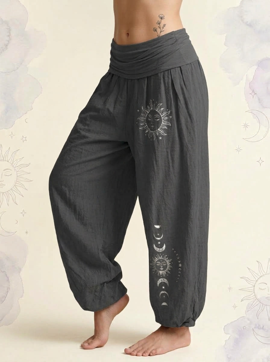 Sun & Moon Cotton Harem Pants in Dim Gray, side view