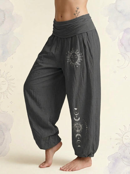 Sun & Moon Cotton Harem Pants in Dim Gray, side view