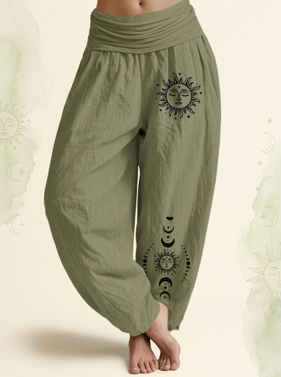 Sun & Moon Cotton Harem Pants in Olive Drab, front view