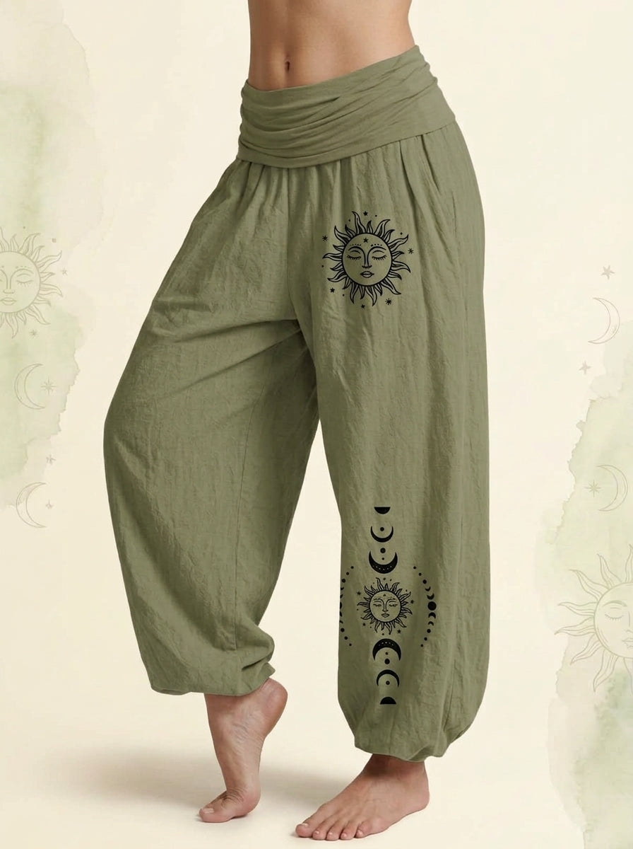 Sun & Moon Cotton Harem Pants in Olive Drab, side view