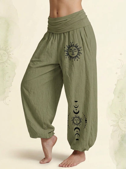 Sun & Moon Cotton Harem Pants in Olive Drab, side view