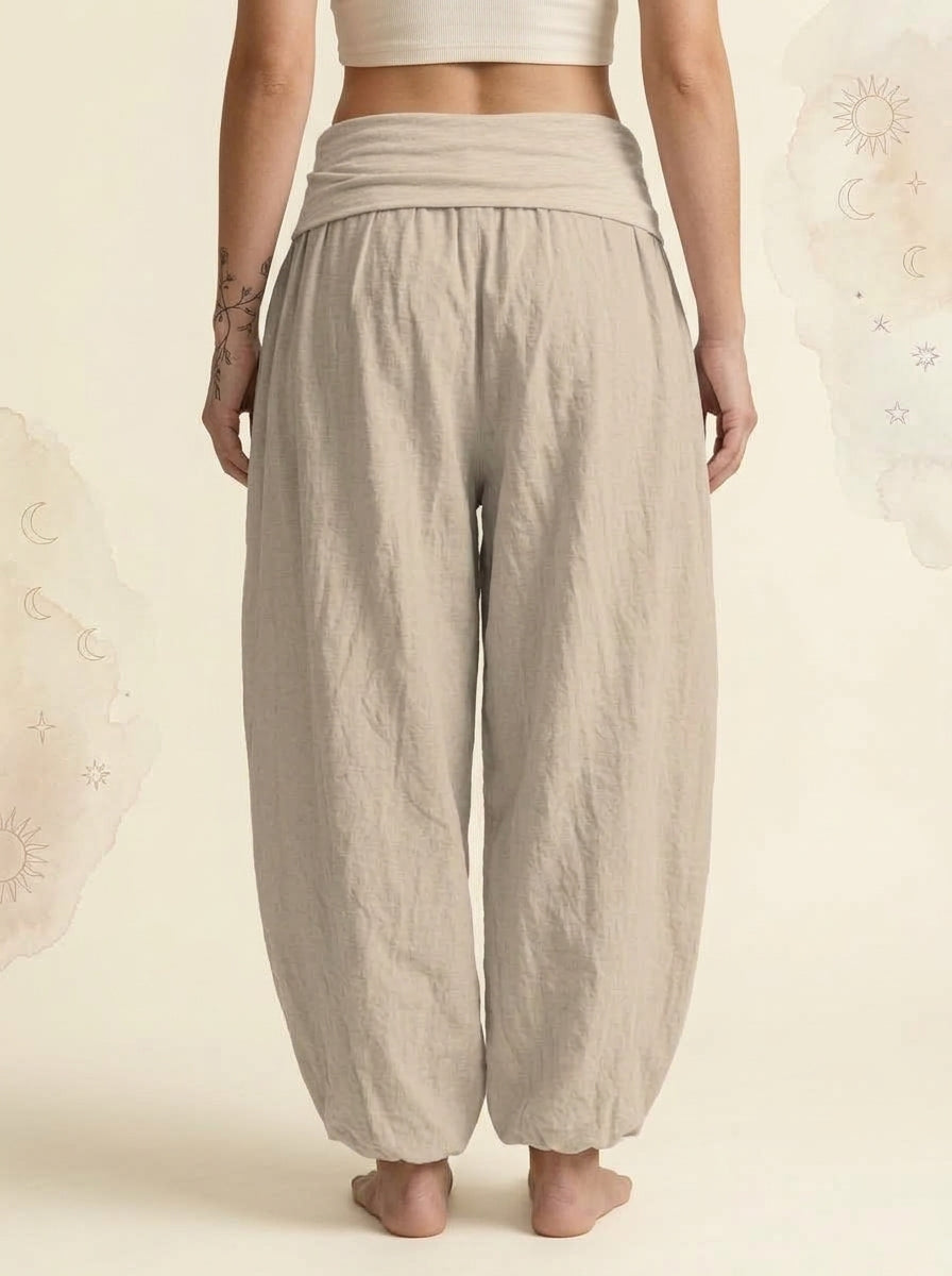 Sun & Moon Cotton Harem Pants in Tan, back view