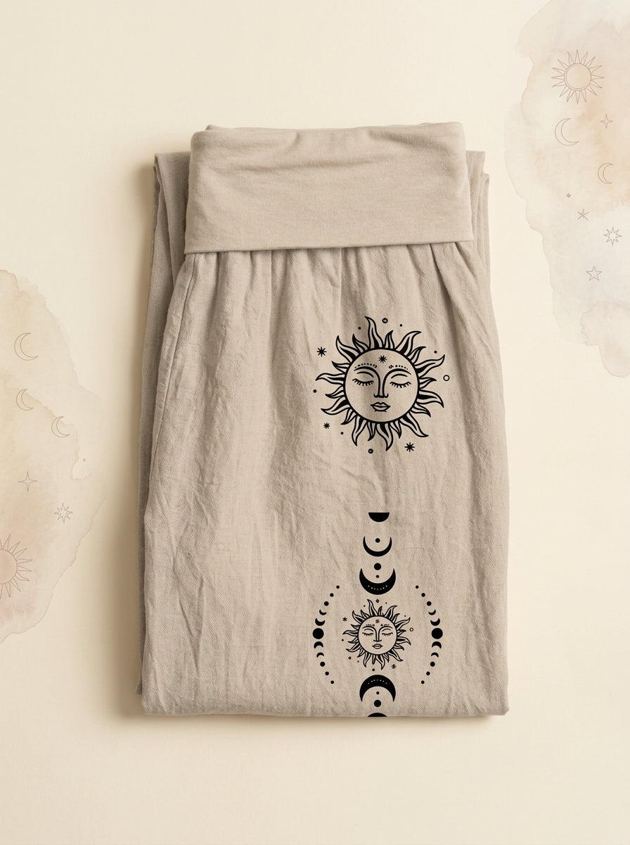 Sun & Moon Cotton Harem Pants in Tan, folded flat
