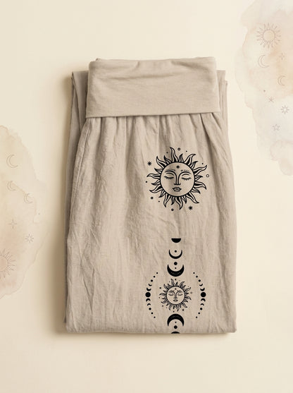 Sun & Moon Cotton Harem Pants in Tan, folded flat