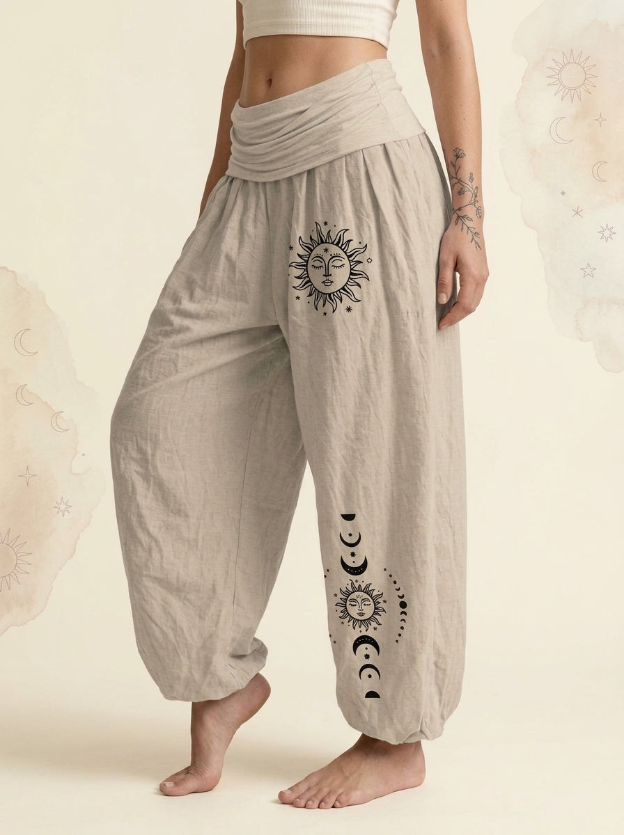 Sun & Moon Cotton Harem Pants in Tan, side view