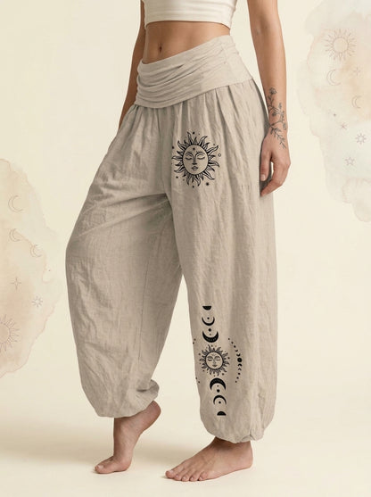 Sun & Moon Cotton Harem Pants in Tan, side view