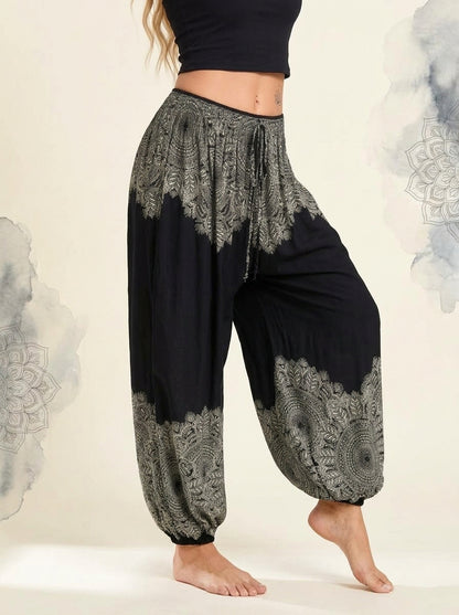 Thai Print Harem Pants in Black Lace, side view