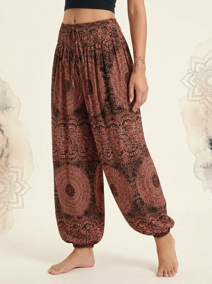 Thai Print Harem Pants in Copper Mandala, side view