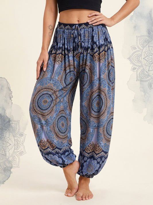 Thai Print Harem Pants in Dusk Blue