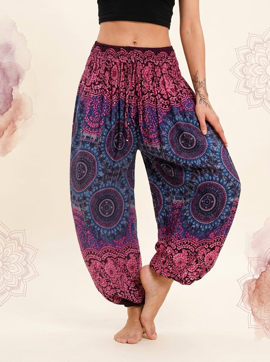 Thai Print Harem Pants in Magenta Indigo
