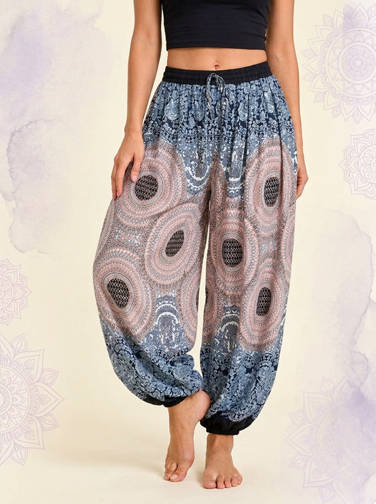 Thai Print Harem Pants in Mist Mandala
