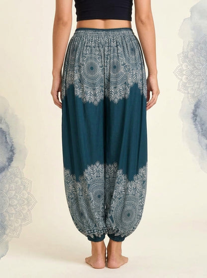 Thai Print Harem Pants in Petrol Lace, back view