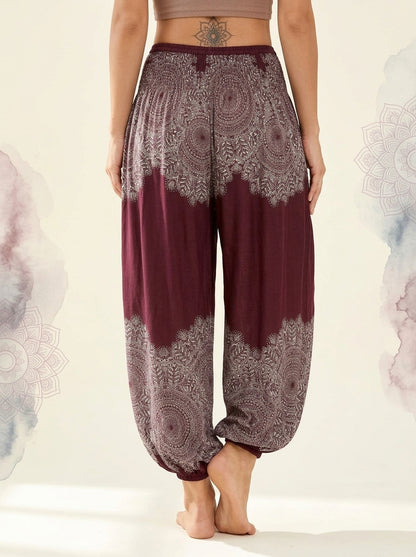 Thai Print Harem Pants in Wine Lace, back view