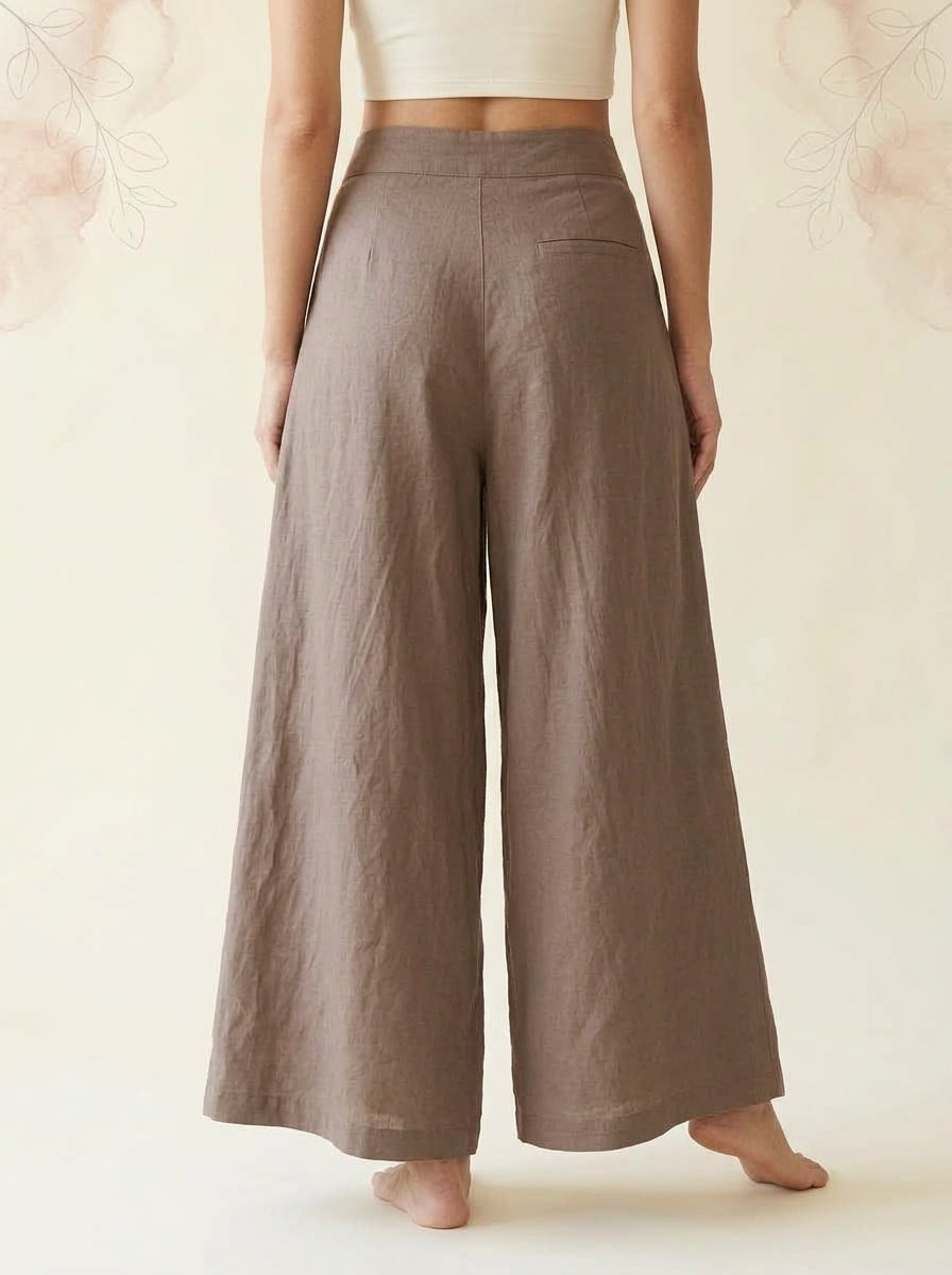 Cotton-Linen Wide-Leg Pants with Pockets in Sienna, back view