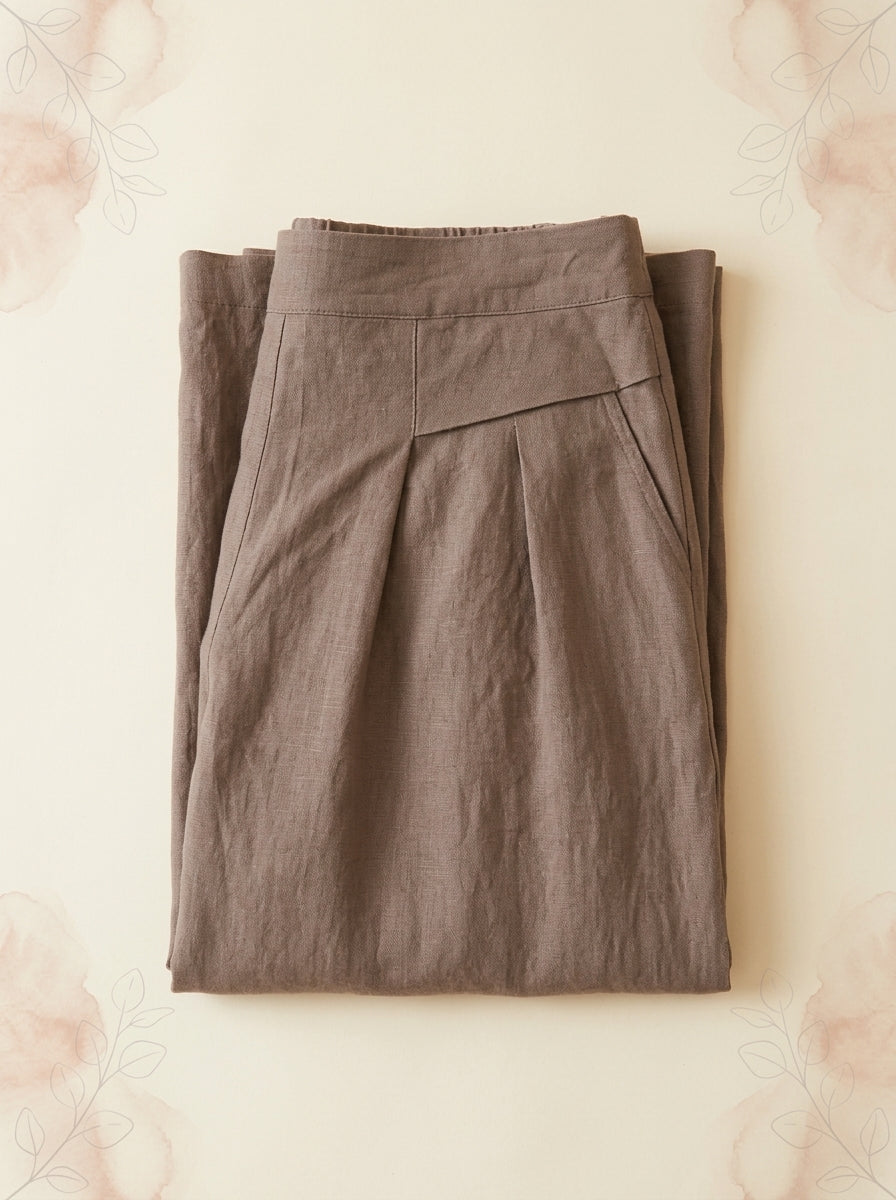 Cotton-Linen Wide-Leg Pants with Pockets in Sienna, folded flat