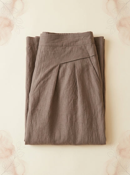 Cotton-Linen Wide-Leg Pants with Pockets in Sienna, folded flat