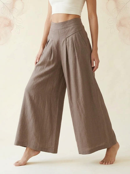 Cotton-Linen Wide-Leg Pants with Pockets in Sienna, side view