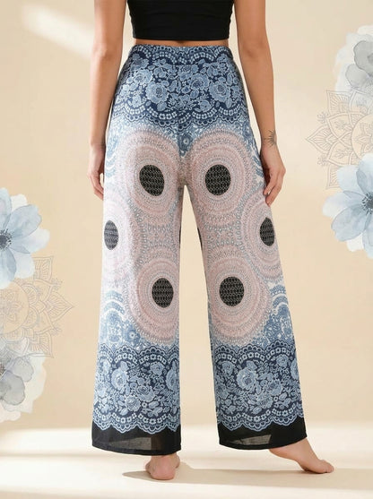 Mandala Wrap Palazzo Pants in Ice Blue, back view