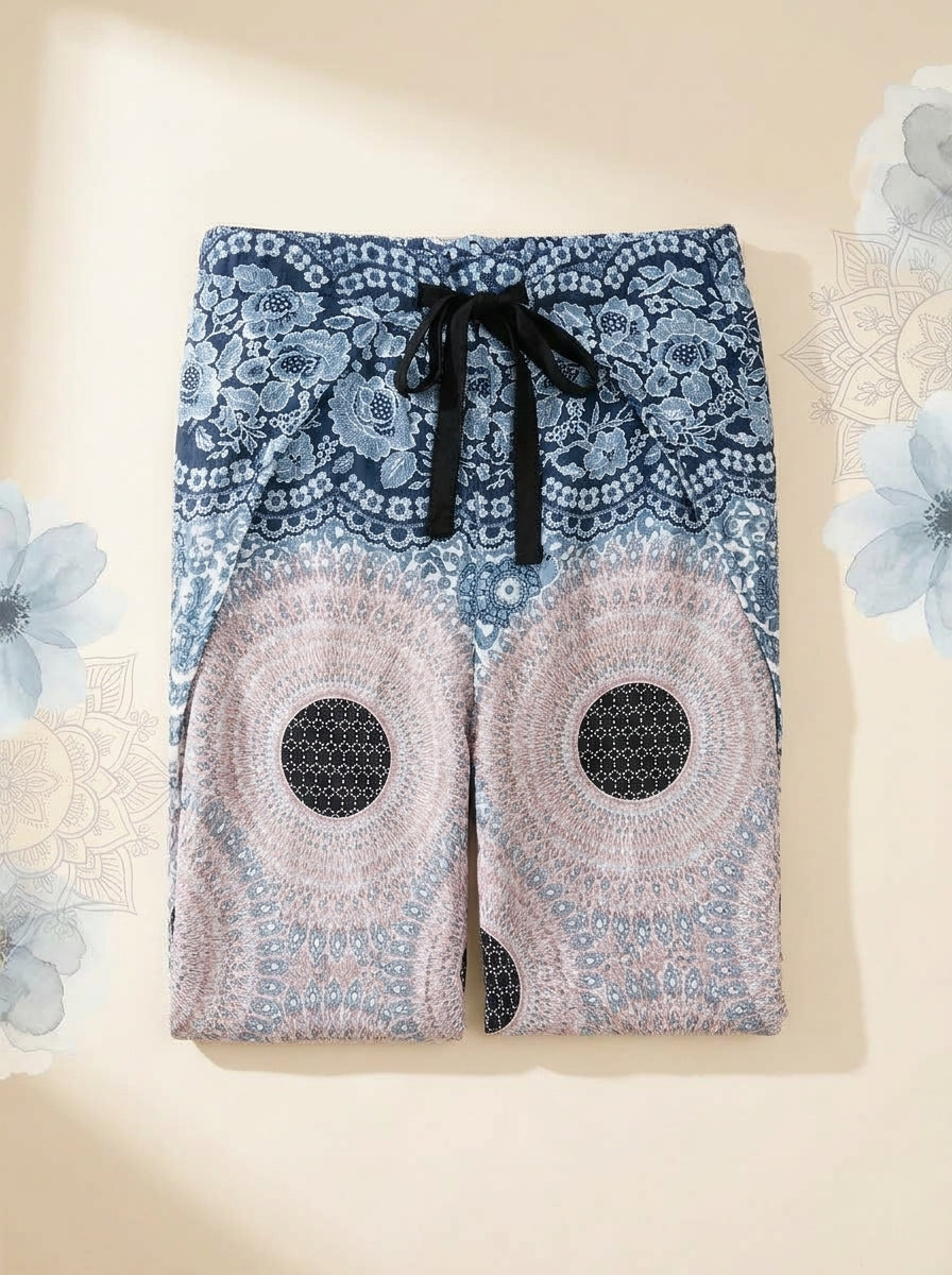 Mandala Wrap Palazzo Pants in Ice Blue, folded flat