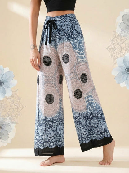 Mandala Wrap Palazzo Pants in Ice Blue, side view