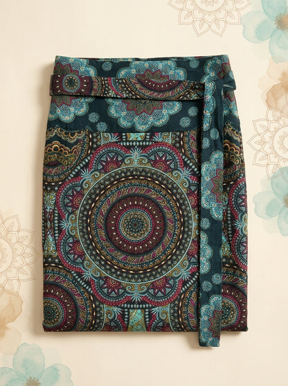 Mandala Wrap Palazzo Pants in Jade Mandala, folded flat