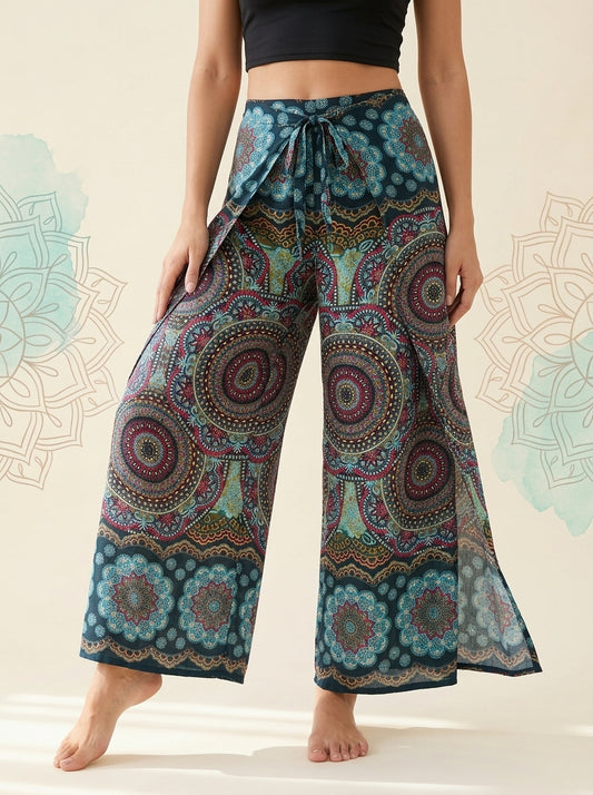 Mandala Wrap Palazzo Pants in Jade Mandala