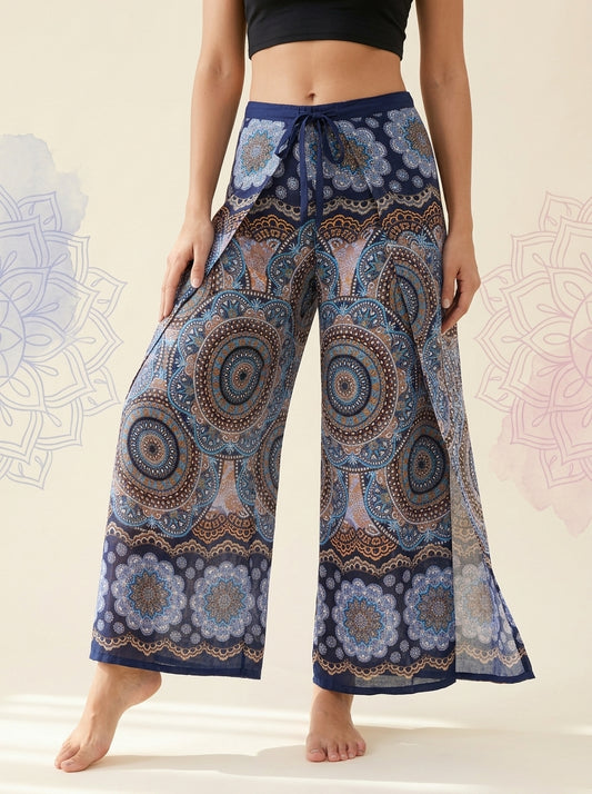 Mandala Wrap Palazzo Pants in Navy Mandala