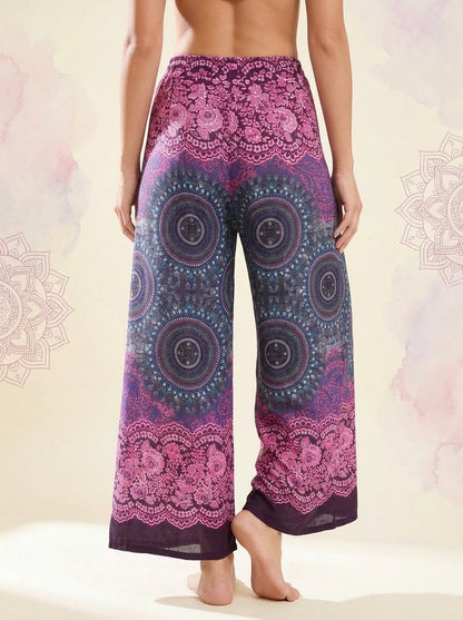 Mandala Wrap Palazzo Pants in Orchid Navy, back view