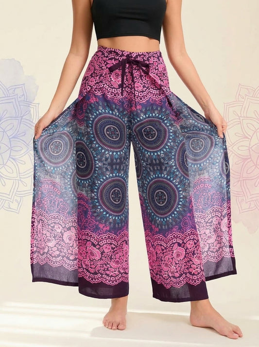 Mandala Wrap Palazzo Pants in Orchid Navy